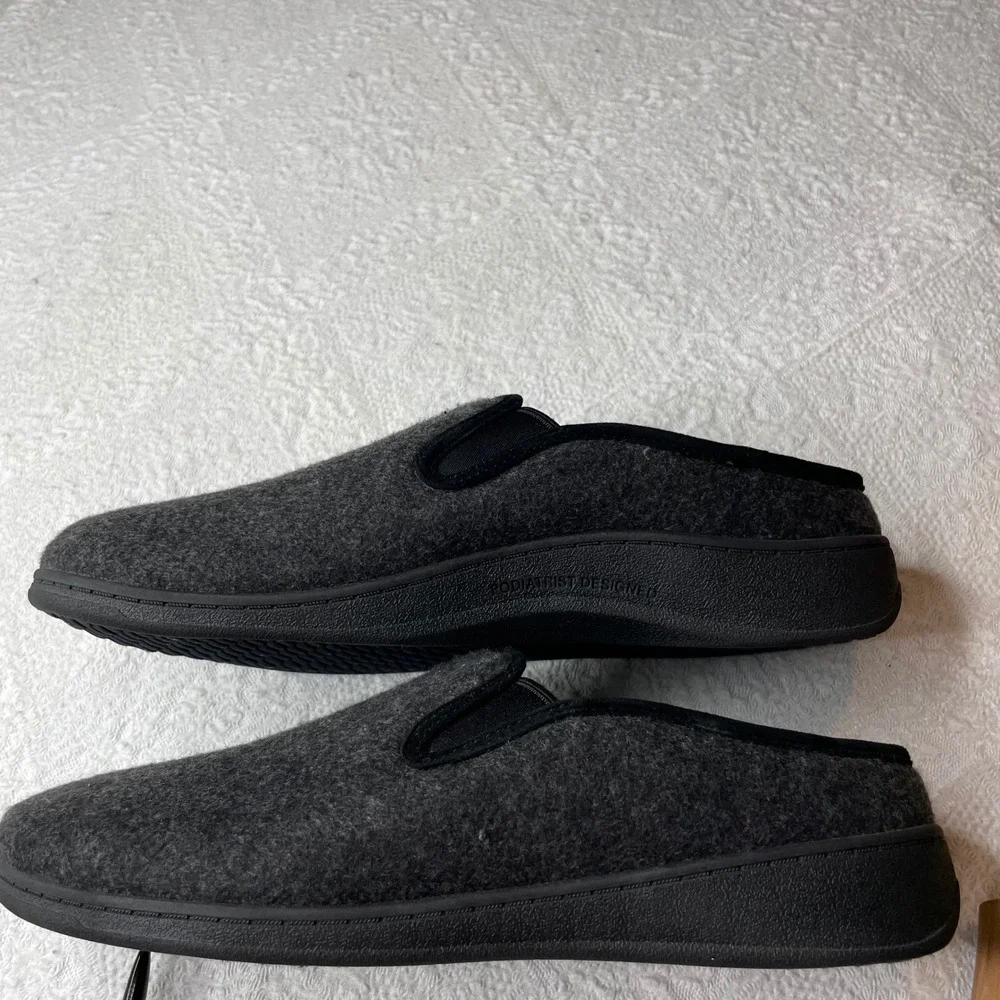 Vionic Unwind Mens Slippers Charcoal Grey Felt Orthotic Slip On Shoes Size 9.5